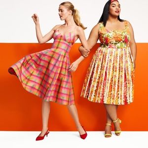 NEW Issac Mizrahi Silk Plaid Pink Fit Flare Spaghetti strap Dress 8